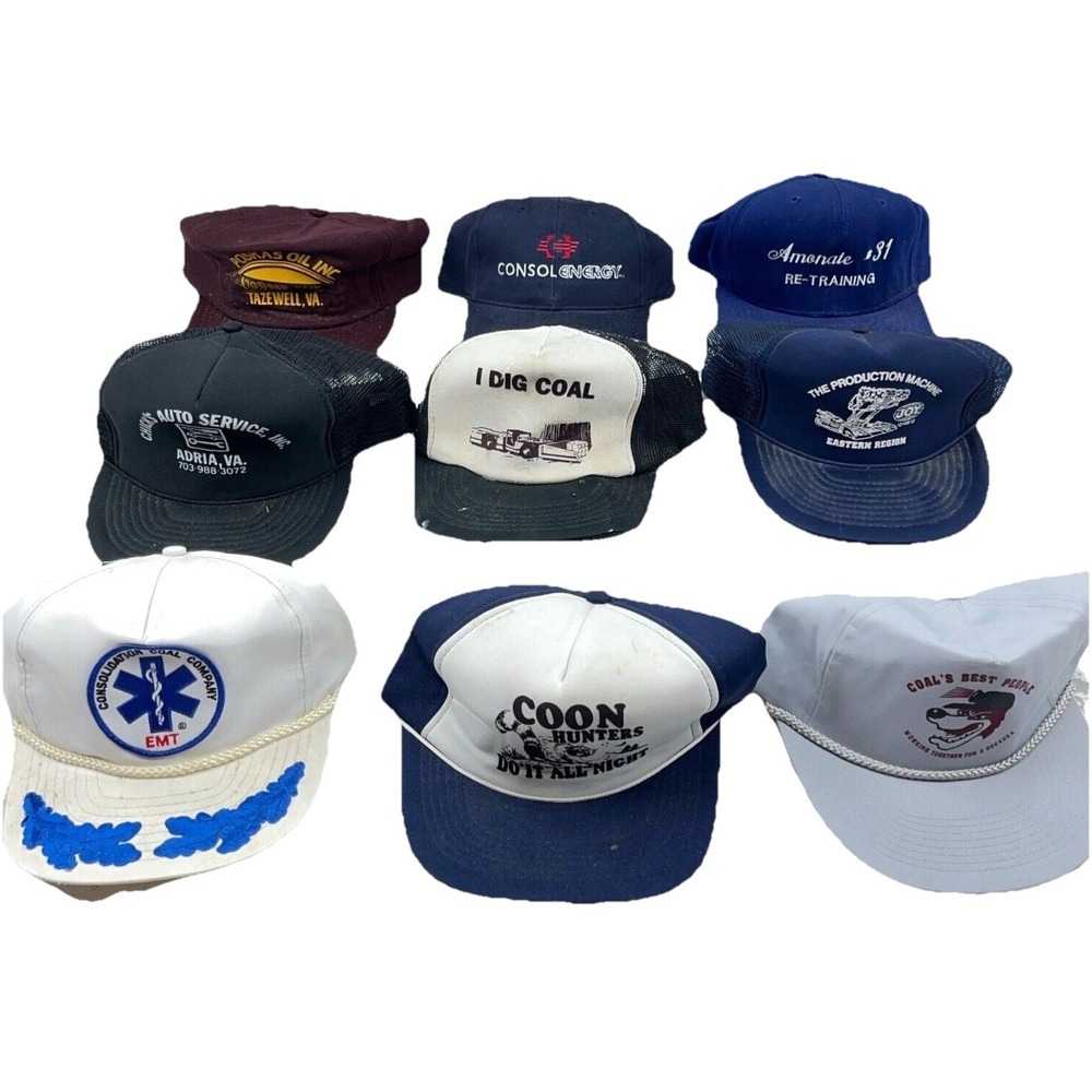 Vintage Trucker Hat Cap Lot Snap Back Strap Mesh Y2K Advertising Farm Mining JT7